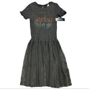 Truce Girls Gray Oversize Mesh Overlay Romper S M L XL